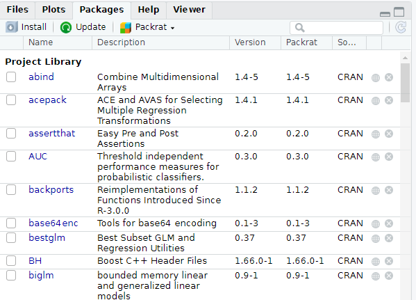 Packrat libraries are listed under “Project Library”